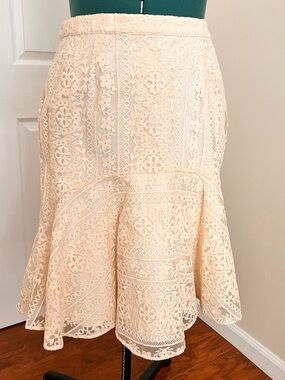 Rachel Parcell Cream Lace High-Low Flounce Skirt